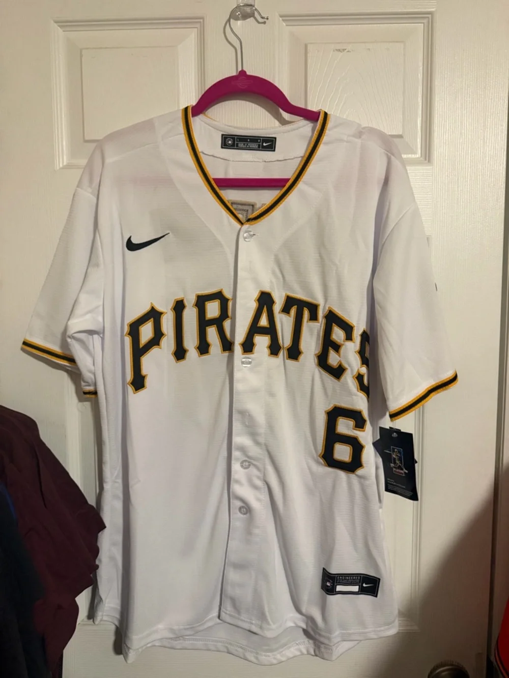 Connor Griffin Nike White Pirates Baseball Jersey with Black and Gold Trim #6 - Picture 1 of 2